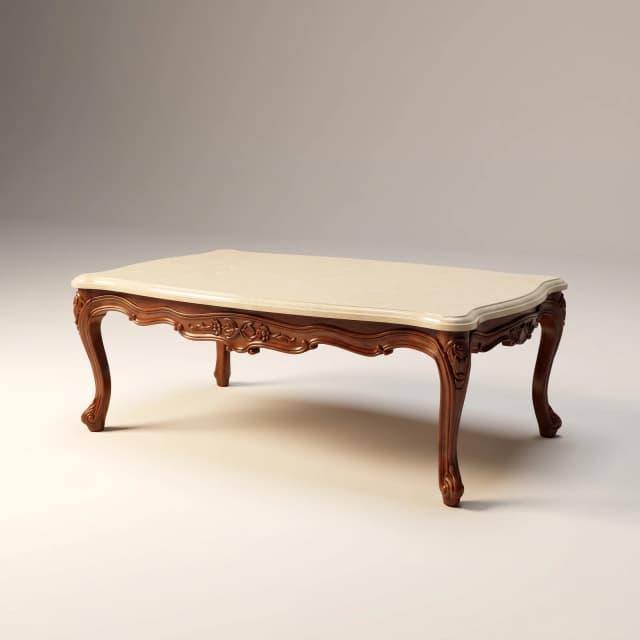 Elegant teak wood center table with intricate Victorian-style carvings, perfect for living room refinement.