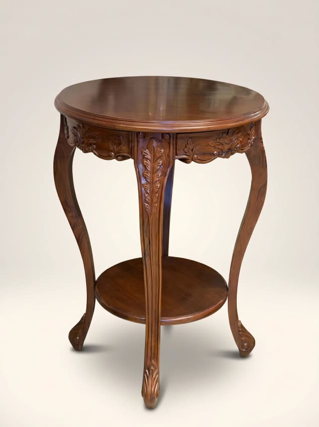 Intricately carved Windsor Floral Side Table made from teak wood.