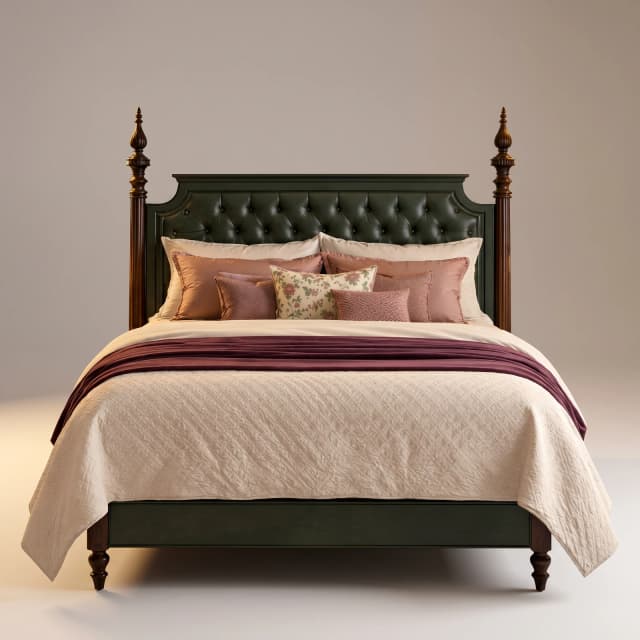 Teak wood Reverend Pillow-Back Bed with pillow-back design.