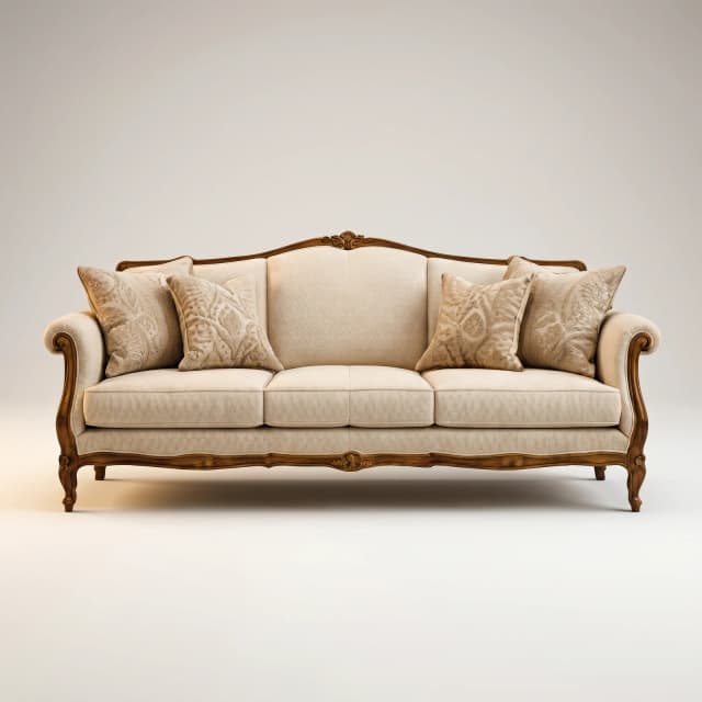 Regal teak wood sofa with ornate Victorian design, perfect for grand living rooms.