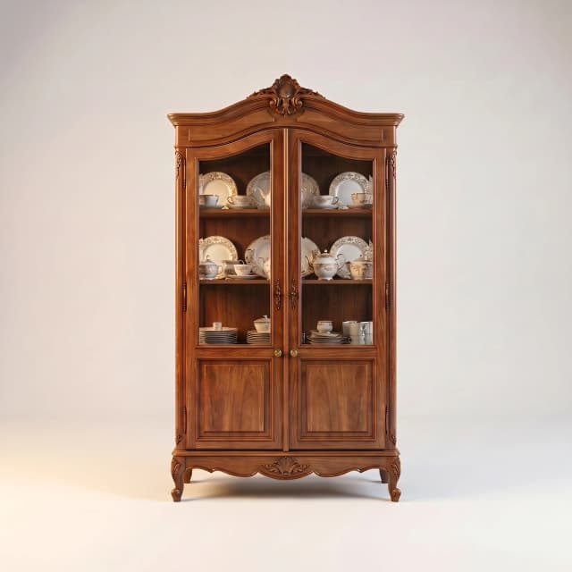 Victorian-style display cabinet crafted from high-quality teak wood.