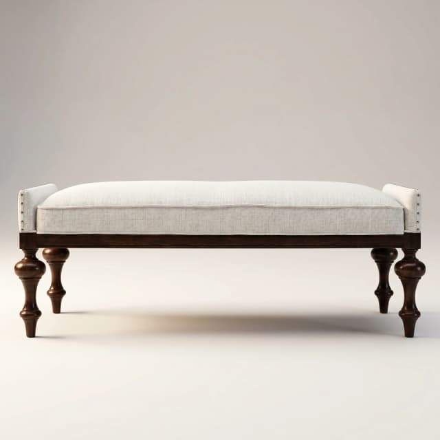 A centre-focalized product photo showcases the hand-carved roses and leaves found on the base, runners and armrests of this elegant ottoman, skillfully crafted by Meraaki Living.