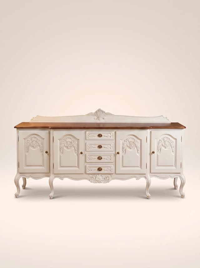 Handcrafted teak wood cabinet with ornate Victorian-style detailing.prungire.