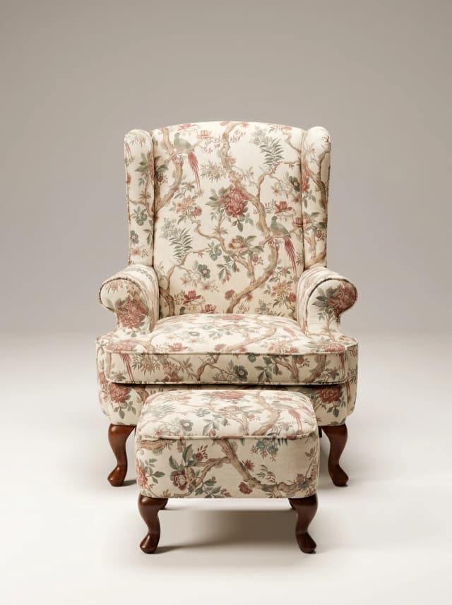 Oxford Manor Lounge Chair by Meraaki Living, teak wood and linen upholstery for relaxed sophistication