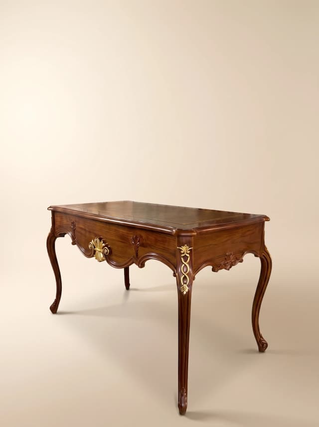 Exquisite Teak Wood Carved Desk featuring Victorian-style details.