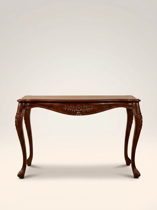 Mayfair Console Table with carved Victorian legs on teak wood.