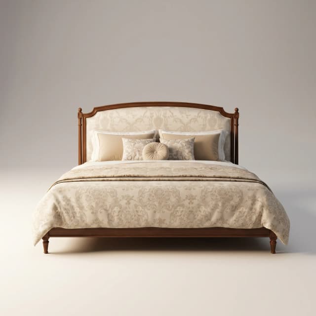 Victorian-style Siesta Upholstered Bed in rich teak wood.