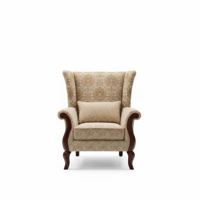 An image of a teak wood Regent Wingback Chair.